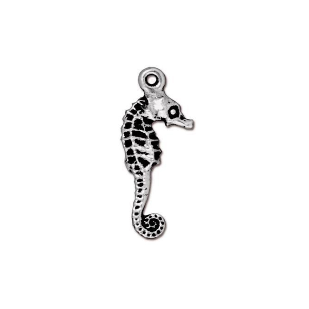 Charms & Solderable Accents Seahorse Charm, Silver Plated Pewter, 24mm